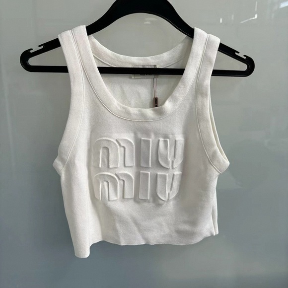 Miu Miu Tops - Miu Miu White Cropped Logo Tank Top